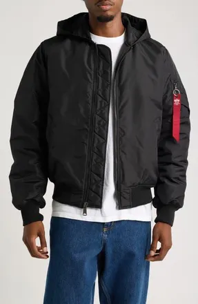 Alpha Industries MA-1 Hood Relaxed Bomber Jacket in Black at Nordstrom, Size Xx-Large