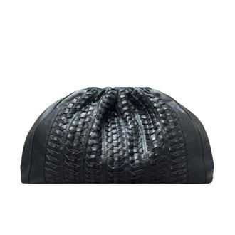 Sista Paris Zwarte Geweven Leren Schoudertas - Dames - Clutches - Zwart - ONE Size - Katoen - Tassen