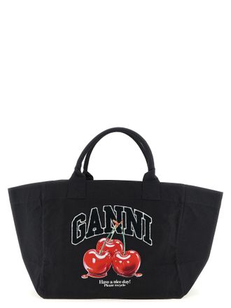 Ganni Negro Xxl Bolsa de compras Cherry Tote