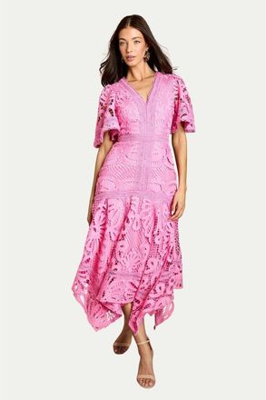 Coast Placement Lace Hanky Hem Dress in Pink at Nordstrom, Size 14