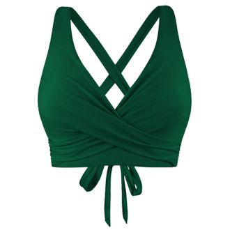 Generic Women Bikini Top Underwire Swimwear Tops Full Coverage Push Up Swim Crop Top Tie Back Bathing Suit Padded Bra Green