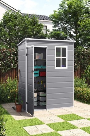 Living and Home 5 x 3 ft Pent Plastic Shed Garden Storage Shed with Floor and Window, Grey(Shelves Not Included) in Grey