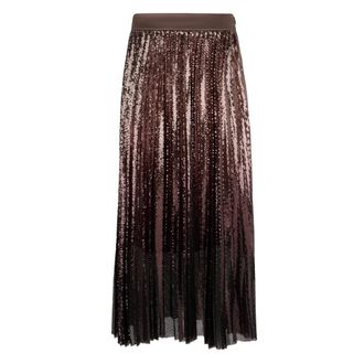 PESERICO Rokken, Dames, Bruin, L, Pailletten, Chique bruine rok met pailletten die licht vangen, ideaal voor een elegante en modieuze look