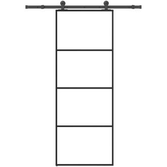 vidaXL Puerta Corredera Con Set Herrajes Vidrio Esg Aluminio 76x205 Cm Vidaxl