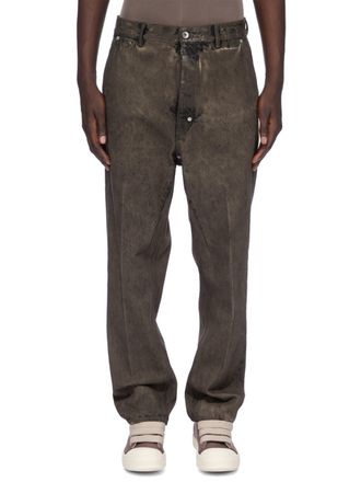 Rick Owens Relaxed Fit Brown Denim Trousers with Tapered Leg