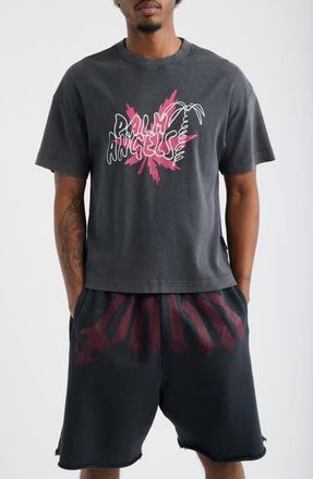 Palm Angels Palm Leaf Regular Fit Graphic T-Shirt in Black Fuchsia at Nordstrom, Size Xx-Large