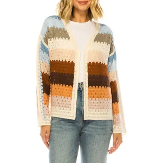 A Collective Story Stripe Crochet Open Front Cardigan in Natural at Nordstrom, Size X-Large