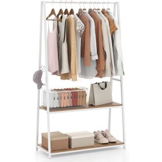 Costway Costway - Clothes Rack Home Freestanding Clothes Rack w/ 2 Shelves-Natural