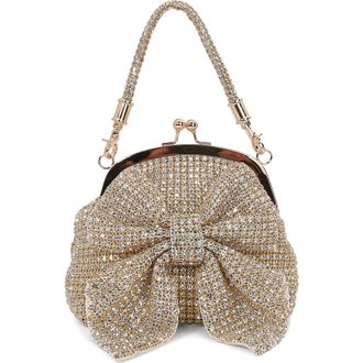 Berness Rhinestone Embellished Bow Handbag in Gold at Nordstrom Rack