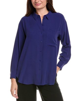 Eileen Fisher Eileen Fisher Petite Classic Collar Long Silk Shirt