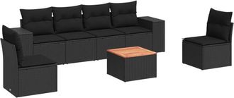 vidaXL Vidaxl - Set De Comedor De Jard&iacute;n 7 Pzas Y Cojines Rat&aacute;n Sint&eacute;tico Negro