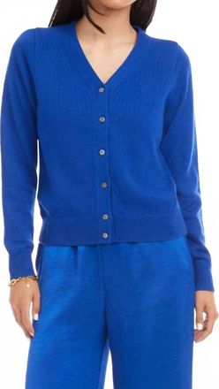 Karen Kane Classic V-Neck Cardigan Sweater In Royal Blue