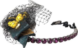 Dolce & Gabbana Womens Black Lemons Sicily Purple Crystal Net Headband Diadem Accessory