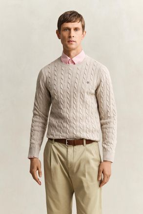 GANT Men Cotton Cable Knit Crew Neck Sweater (XXXL) OAT MELANGE