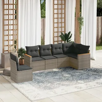 vidaXL Vidaxl - Set De Muebles De Jard&iacute;n 6 Pzas Y Cojines Rat&aacute;n Sint&eacute;tico Gris