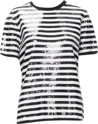 Michael Kors merino wool sequins striped boxy top
