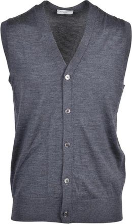 Paolo Pecora Mouwloos vest met knopen - Heren - V-hals truien - Grijs - M - Wol - Truien & Vesten