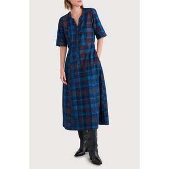 Seasalt Cornwall Wightwick Plaid Organic Cotton Denim Midi Dress in Honesty Sea Cave at Nordstrom, Size 12