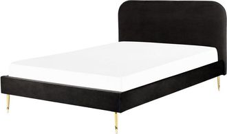 Beliani Cama Con Somier De Terciopelo Negro Dorado 160 X 200 Cm Patas De Metal Flayat