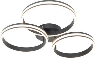 QAZQA Qazqa - Dise&ntilde;o Plaf&oacute;n Negro Con Led Regulable En 3 Pasos 3-luces - Navara Aluminio /pl&aacute;stico /acero Redonda Incluye Led Max. 3 X 45 Watt