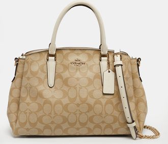 Coach Beige Signature Coated Canvas And Leather Sage Carryall Satchel