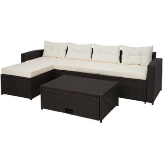 Hhg Set salotto giardino esterno salottino 080 polyrattan marrone con cuscini avorio beige