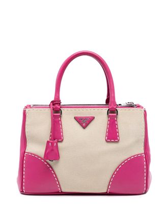 Prada 2000-2025 Small Canvas and City Calf Hand Stitched Galleria Double Zip satchel - Brown