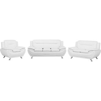 Beliani Living Room Set 6 Seater LEIRA Faux Leather White