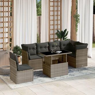 vidaXL Set De Sof&aacute;s De Jard&iacute;n 7 Pzas Con Cojines Rat&aacute;n Sint&eacute;tico Gris Vidaxl