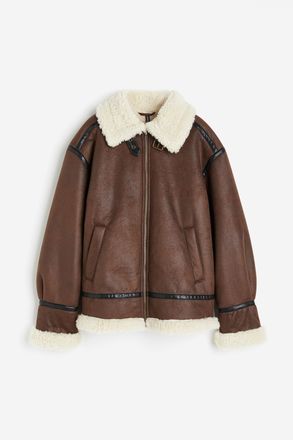 H&M Oversized Jacke mit Teddyfleece - Braun
