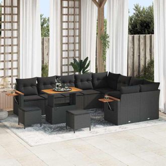 vidaXL Conjunto De Sof&aacute; De Jard&iacute;n 12 Pcs Negro 90 X 55 X 71 Cm Vidaxl