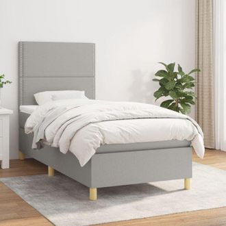 vidaXL Vidaxl - Cama Box Spring Con Colch&oacute;n Tela Gris Claro 90x190 Cm