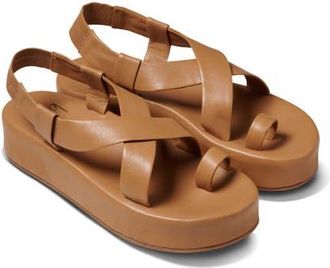 beek Caracara Leather Flatform Sandal in Honey at Nordstrom, Size 11