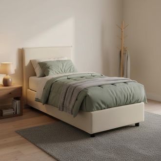 Dmora Dmora - Cama Individual Dbacchi, Cama Contenedor Con Revestimiento De Tela, 100% Made In Italy, Apertura Frontal, Adecuado Para Colch&oacute;n Cm 80x200, Bei
