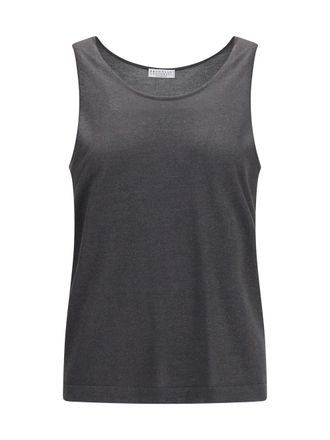 Brunello Cucinelli Womens Knit Tank Top Lead Grey Cashmere (capra Hircus)