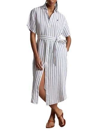 Ralph Lauren Striped Linen Midi Dress - White