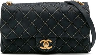 Chanel Borsa a tracolla Triple Stitched media in pelle di vitello trapuntata con battente 2014 - Blu
