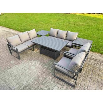 Fimous Aluminum 8-Seater Patio Set with Lifting Table, 2 Chairs, 2 Side Tables in Dark Grey
