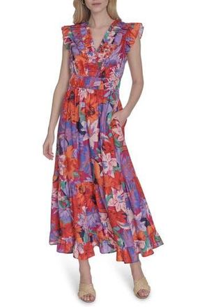Vince Camuto Floral Print Ruffle Dress in Purple Multi at Nordstrom Rack, Size 4