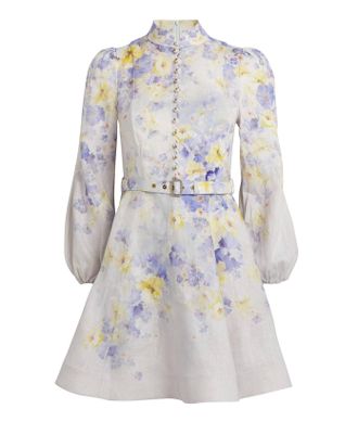 Zimmermann Crush Floral-Print Belted Linen Mini Dress Size XL