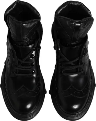 Dolce & Gabbana Black Leather Casual Mens Ankle Boots Shoes