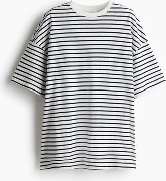 H&M Oversized T-Shirt - Weiss/Schwarz Gestreift