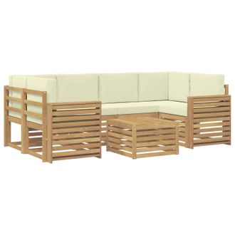 vidaXL Conjunto De Sof&aacute;s De Exterior 7 Uds. Blanco Y Crema Poli&eacute;ster Vidaxl