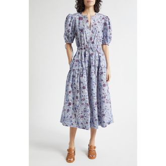 Ulla Johnson Adriana Floral Print Midi Dress in Gardenia at Nordstrom, Size 10