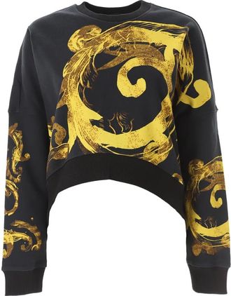 Versace Jeans Couture Zwarte Watercolor Barok Sweater - Dames - Sweatshirts - Veelkleurig - XS - Katoen - Hoodies & sweatvesten
