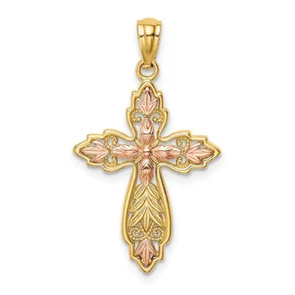 Diamond2Deal 14k Two-tone Gold Cross Pendant