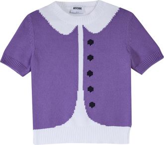 Moschino Maglia Trompe LOeil - Dames - Ronde hals truien - Paars - L - Katoen - Truien & Vesten