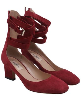 Valentino Womens Suede Buckle Strap Court Ankle Strap Pump (Authentic Pre-Loved)