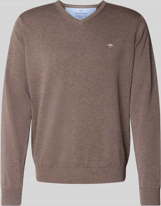 Fynch-Hatton Fynch-Hatton Strickpullover mit Logo-Stitching in Mittelbraun, Größe 3XL