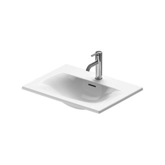 Duravit Lavabo Empotrado Viu 038560, 600x450 Mm, 2 Agujeros Para Grifos Para Instalaci&oacute;n Desde Arriba, Con Rebosadero, Con Banco Para Grifos, Color: Blanco Co